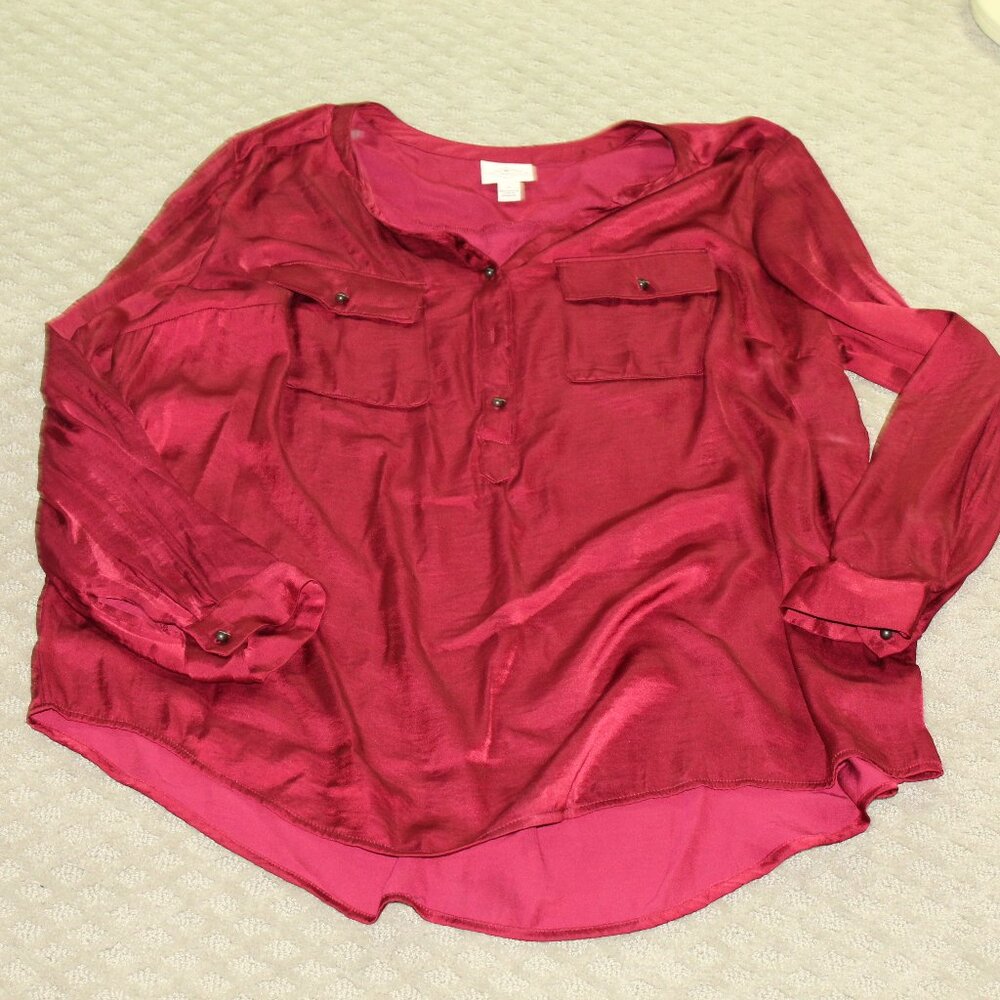 St. John's Bay Women's Size 1X Cranberry Red Satin Blouse